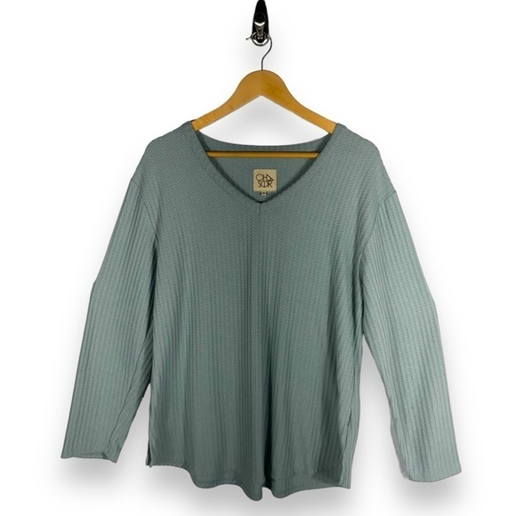 Chaser Tops - 4 for $20 SALE! Chaser Waffle Knit Thermal V Neck Long Sleeve Top, Mint, Size XL